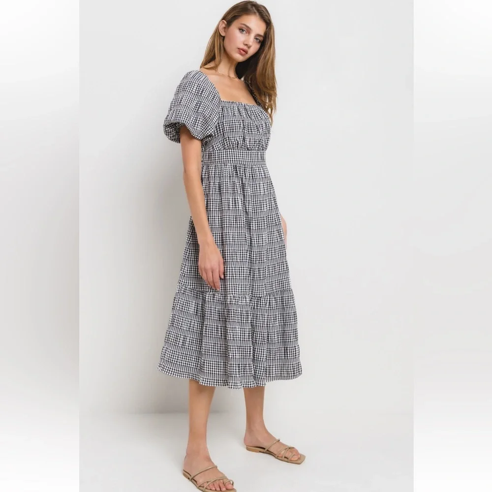 ShopEvelynne Black and White Gingham Midi Dress - Picture 2 of 5